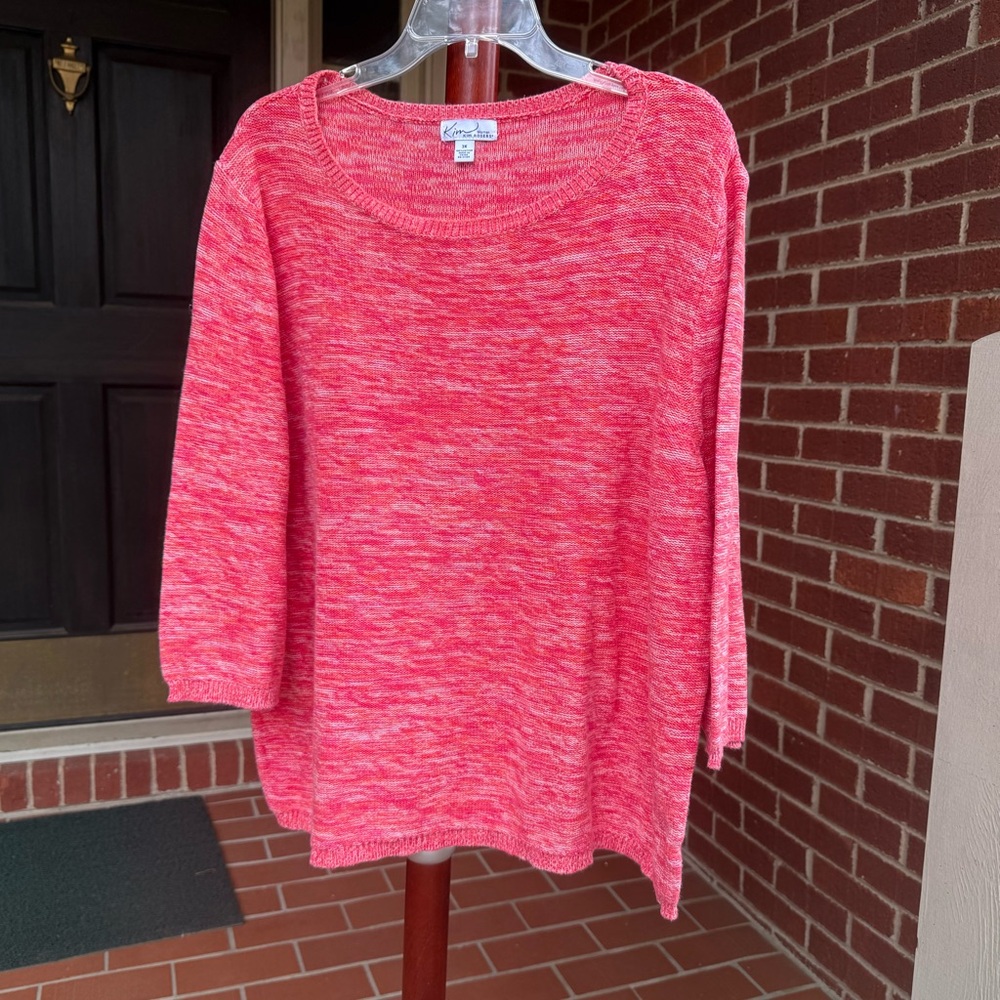 Kim Rogers Pink and White Marled Cotton Sweater Size 3X